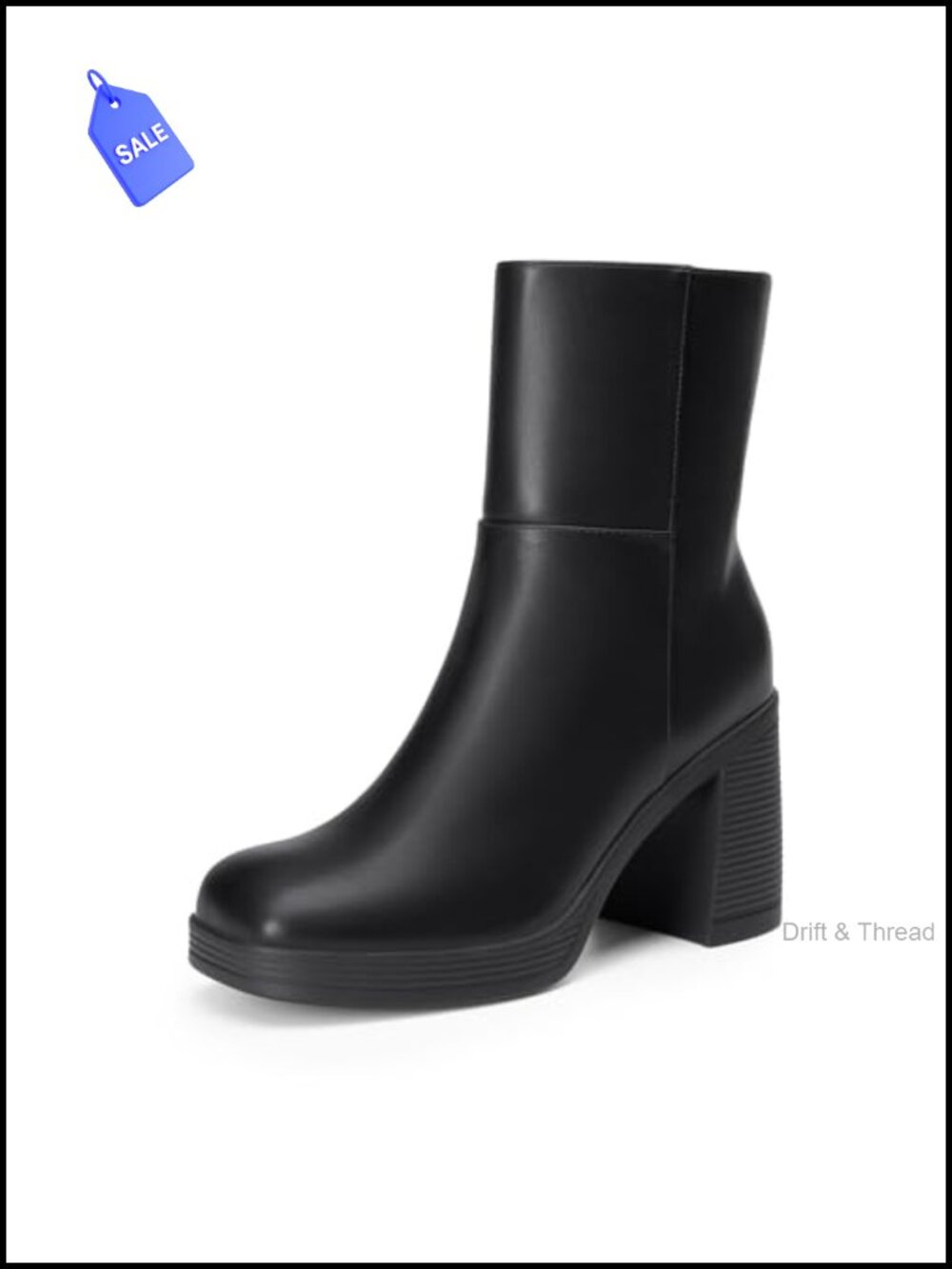Women's Platform Gogo Ankle Boots Chunky Heel Square Toe Faux Leather